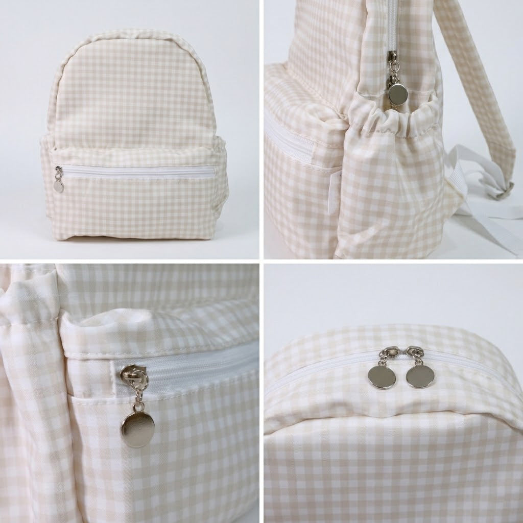 Children Toddler School Backpack in Khaki Gingham