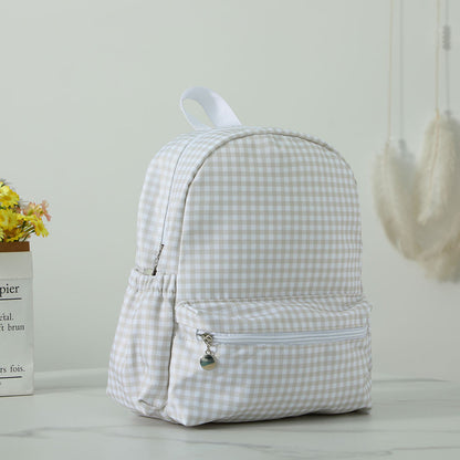 Children Toddler School Backpack in Khaki Gingham