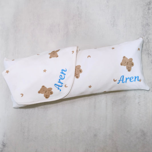 Personalised Handmade Husk Pillow and Baby Bib Bundle