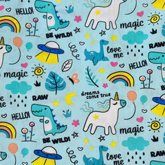 A18 Dino and unicorn with blue background